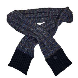 Columbia Pocket Scarf Button Closure Cable Knit Ribbed Black Wool Multicolor